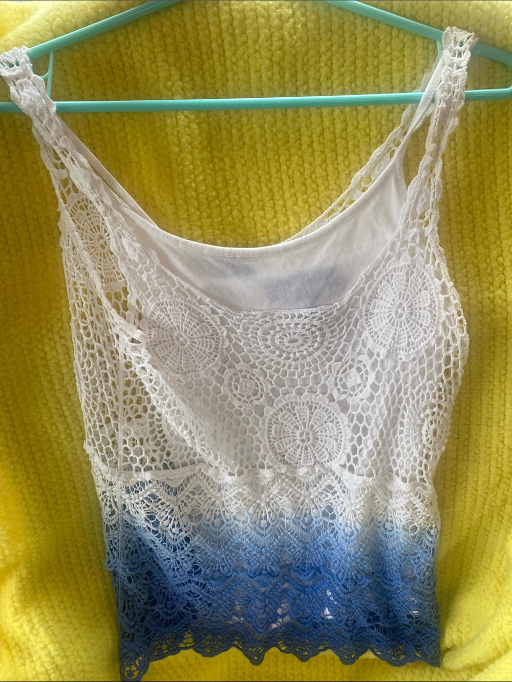 INC International Concepts White and Blue Crochet Double Strap Camisole /Tank Sm